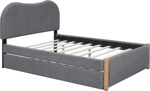 Vista 63 de SOFTSEA Cama de plataforma tapizada tamaño Queen con cajón de almacenamiento, marco de cama tapizado con cabecera con respaldo de alas, soporte