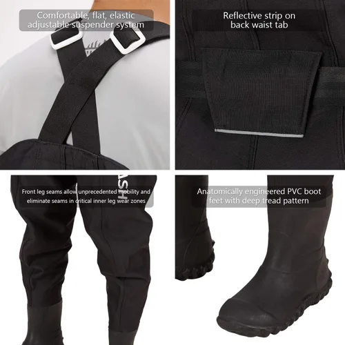 Vista 6 de BASSDASH 3D Vadeador con Botas Ultra Resistente Negro con Diseño de Plátanos en Nylon PVC para Pesca y Caza para Hombres