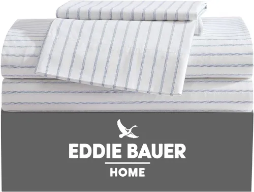 Vista 62 de Eddie Bauer - Juego de sábanas individuales XL, sábanas de percal de algodón, sábanas frescas y crujientes, ideales para dormitorio