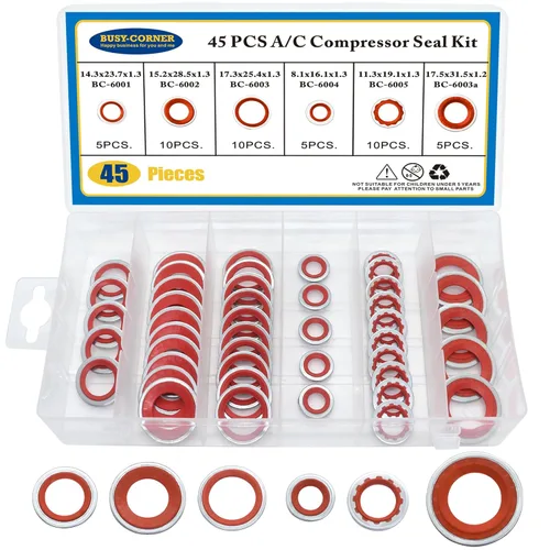 Vista 8 de Kit de arandela de sello de puerto de compresor de aire acondicionado Surtido de juntas de aire acondicionado 45 piezas Junta de compresor de CA