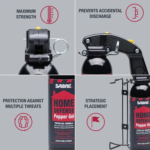 Vista 3 de brand_sabre Red Home Defense - Gel de pimienta con soporte de pared, 32 ráfagas, rango de 25 pies, tinte de marcado UV ayuda a identificar
