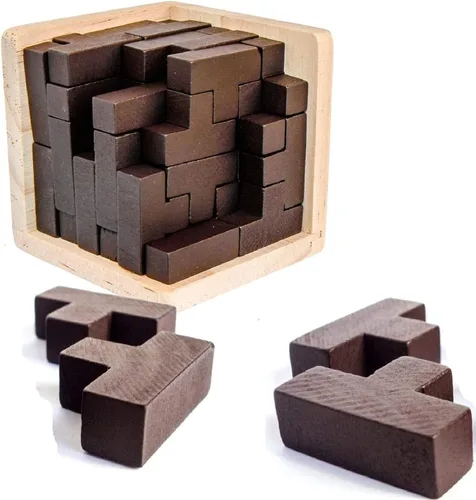 Vista 8 de Rompecabezas de madera para el cerebro de madera, rompecabezas de madera en forma de T, geométrico, intelectual, rompecabezas de cubo de lógica