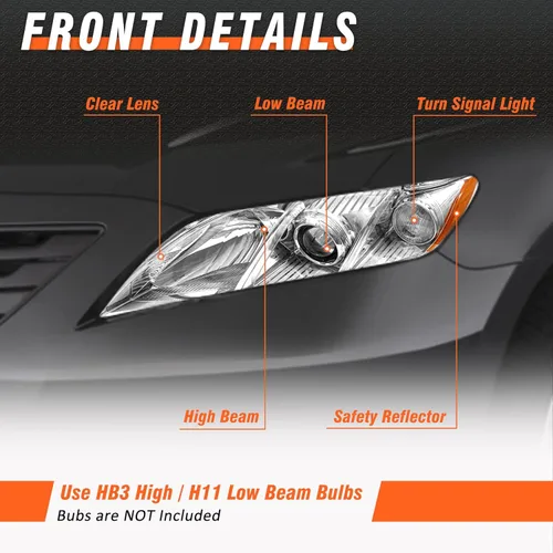 Vista 3 de Conjunto de faros delanteros para Toyota Camry 2007 2008 2009, carcasa cromada, reflector ámbar, lente transparente, repuesto izquierdo+derecho