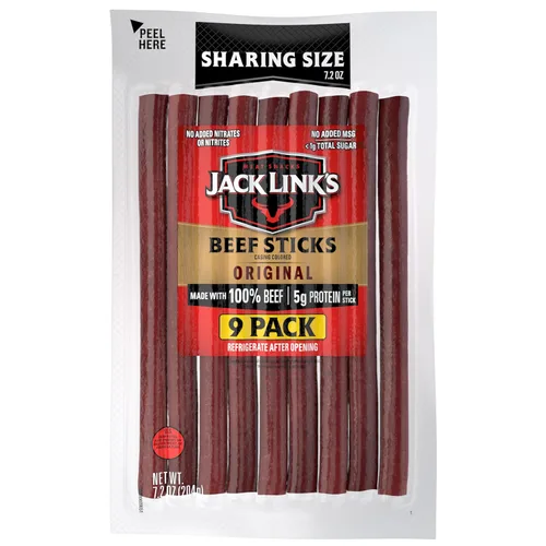 Jack Link's Palitos de carne de res, sabor original, snack de proteína, palito de carne, hecho con 100% carne de res, apto para dieta cetogénica,