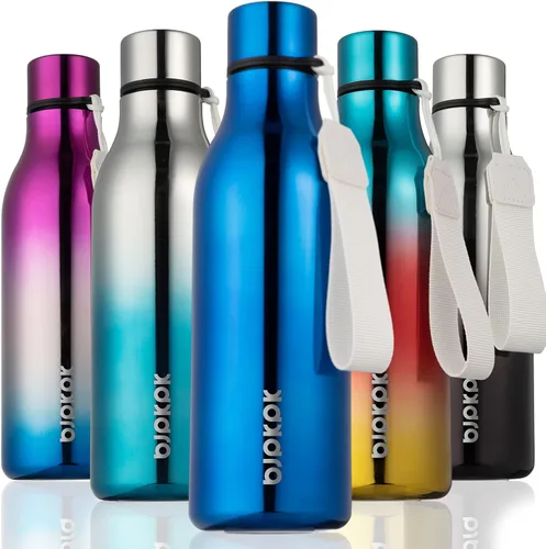 Vista 90 de BJPKPK Botellas de agua aisladas, botella de agua de metal de acero inoxidable de 12 onzas con correa, sin BPA a prueba de fugas, jarras, tazas