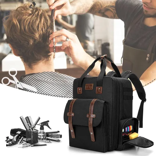 Vista 9 de BAFASO Estuche de Barbero de Gran Capacidad, Bolsa de Peluquería de Viaje que Contiene Varias Herramientas de Corte de Cabello (Solo Bolsa), Negro