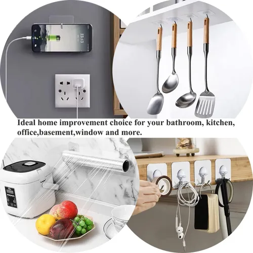 Vista 5 de Ganchos adhesivos para colgar ganchos de pared resistentes, ganchos autoadhesivos para toallas, abrigos, ganchos impermeables y transparentes