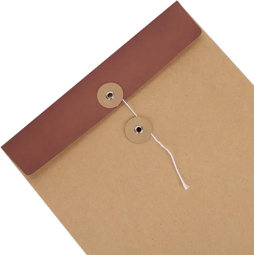 Vista 8 de 10 sobres de cuerda de papel kraft A4 con refuerzo, carpetas de archivos, facturas, bolsa organizadora de archivos con cierre de cuerda de botón