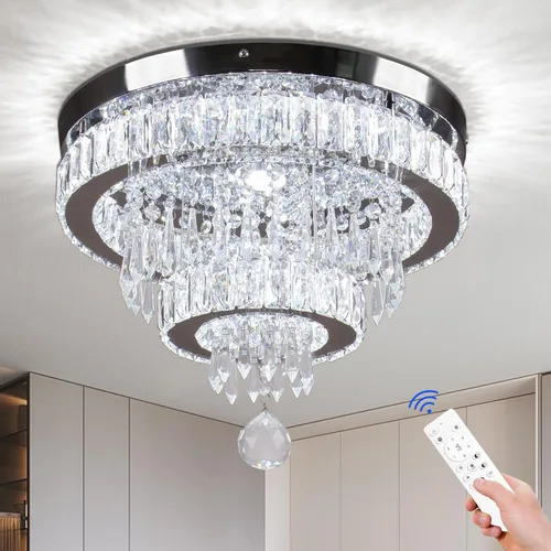 Vista 10 de Lámpara de Araña de Cristal Regulable de 11.8", Luz de Techo de Cristal, Lámparas de Araña Modernas de Montaje al Ras, Lámpara de Techo