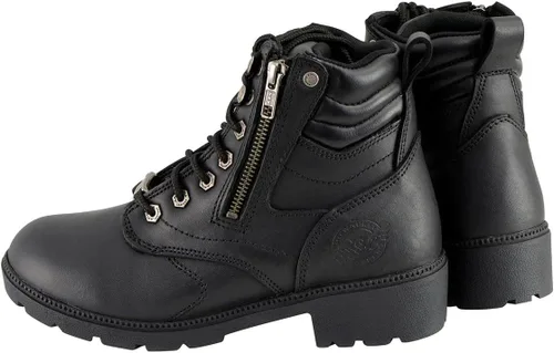 Vista 5 de Milwaukee Leather MBL9320W - Botas de motocicleta con cordones para mujer, de cuero negro de alta calidad, ancho amplio
