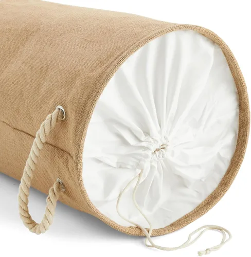 Vista 8 de Juvale Cesta plegable para la ropa sucia de 22 pulgadas, cesta con cordón con tapa y asas de cuerda, cesta redonda plegable que ahorra espacio