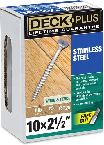 Vista 17 de Deck Plus Tornillos para valla y madera exterior con revestimiento epoxi de 2-1/2 pulgadas #10 x 2-1/2 pulgadas, rosca gruesa incluida, tornillo