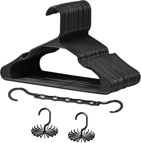 Vista 17 de VECELO Juego de 25 perchas de plástico con muescas antideslizantes para el armario, ahorro de espacio, perchas resistentes, color beige