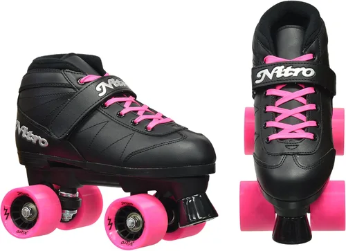 Vista 3 de Epic Skates Patines de cuatro velocidades Super Nitro para interior/exterior, Juventud 4, Negro/Rosa