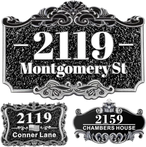 Vista 59 de Letrero de dirección fundido personalizado con número de casa, placa de dirección de casa de 12 pulgadas, letrero de número de Steet House