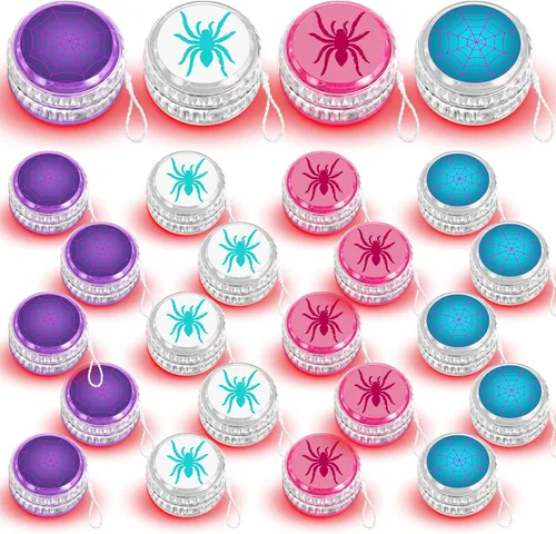 Vista 7 de Liliful 24 piezas de recuerdos de fiesta de araña, con luz LED, Yo Yo a granel para niños principiantes, bola sensible de plástico, suministros