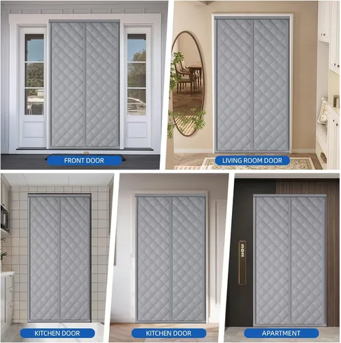 Vista 8 de QNLONG Cortina de Puerta Magnética con Aislamiento Térmico se Ajusta a Puertas de 30"X80", Cubierta de Puerta Térmica para Invierno
