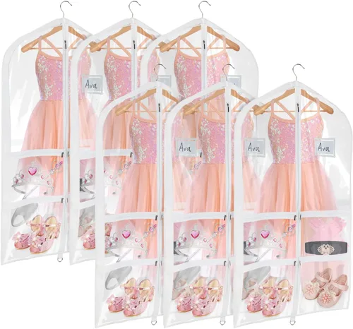 Vista 17 de Univivi Bolsas de PVC transparente para disfraz de baile, bolsa de ropa de 35 pulgadas para competiciones de baile, con 3 bolsillos separados