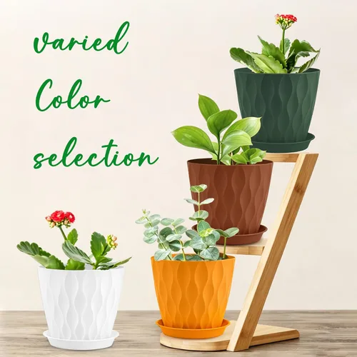 Vista 6 de YNNICO Macetas de 8 pulgadas, paquete de 6 macetas de plástico con drenaje Macetas de plástico ligeras y multicolor para jardín para plantas