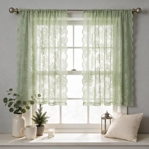 Vista 18 de Horaldaily 2 cenefas transparentes de encaje negro de 55 x 14 pulgadas
