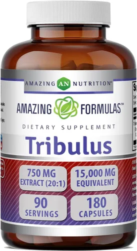 Amazing Formulas Tribulus Terrestris 750 mg | Extracto estandarizado 20:1 | 180 cápsulas | Equivalente a 15000 mg | Sin OMG | Sin gluten | Fabricado
