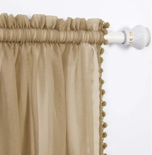 Vista 10 de Elegant Comfort Cortinas semitransparentes con borlas con pompones, juego de 2 paneles, con bolsillo para barra de 2 pulgadas, cortinas