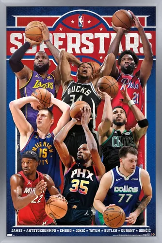 Vista 11 de NBA League - Póster de pared Superstars 23, 22.4 pulgadas de largo x 14.7 pulgadas de ancho, versión enmarcada de madera de granero