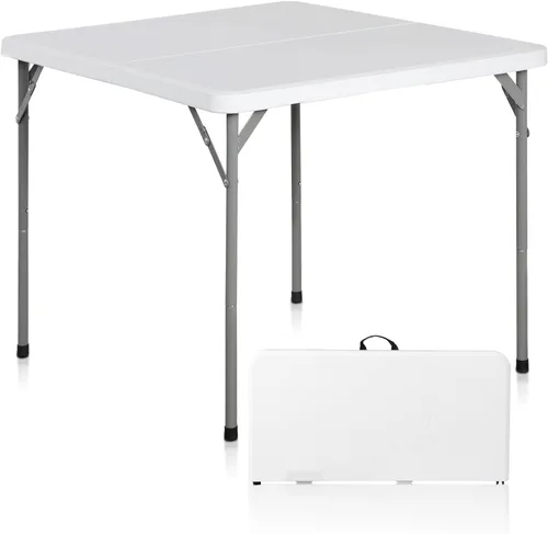 Vista 15 de ZenStyle Mesa plegable resistente de 4 pies, parte superior de plástico y patas de acero, mesa de utilidad para interiores y exteriores con asa