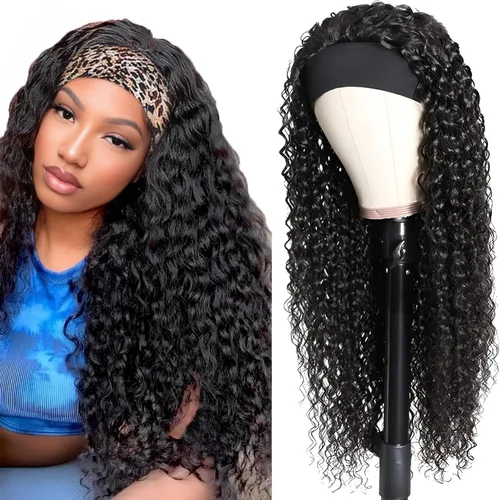Vista 14 de Youngirl Peluca con Diadema de Ondas Profundas Ombré de Cabello Humano #4/27 Pelucas con Diadema Rizadas para Mujeres Negras Cabello Humano Sin