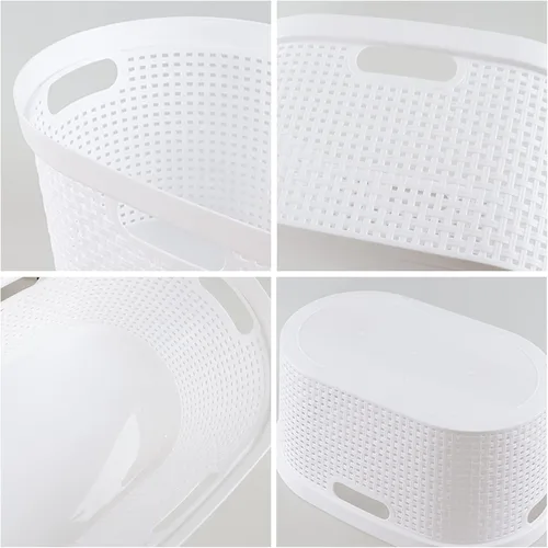 Vista 4 de Paquete de 4 cestas para la ropa sucia con mango recortado, cestas de plástico blanco, 40 L