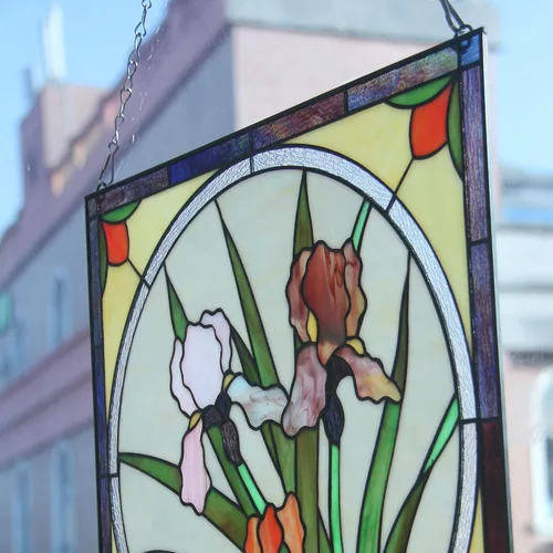 Vista 6 de Atrapasoles de iris holandés para ventana, hojas de vidrieras de flores, panel colgante de película para ventana, atrapa luz de flores, decoración