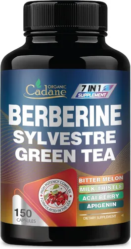 Extracto de berberina de cadano - Suplemento de berberina con Gymnema Sylvestre, té verde y más - 150 cápsulas para el sistema inmunológico, apoyo a