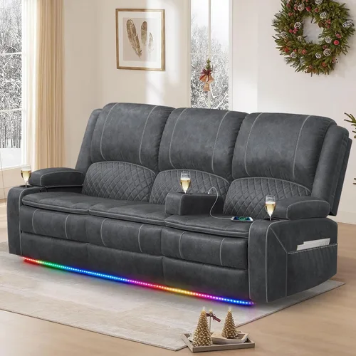 Sofá reclinable de 3 plazas con sillón reclinable, asiento de cine en casa con consola elevable y reposabrazos extraíbles, sofá reclinable manual de