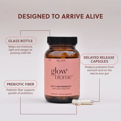 Vista 7 de Kuma Glow Biome - Probióticos transparentes para la piel + cápsulas prebióticas, 60 unidades.
