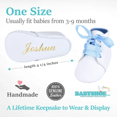 Vista 6 de BabyShoe - Zapatos de bautizo para bebé piel con lazo diseño de bautizo color azul