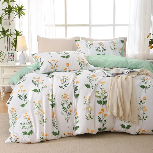 Vista 55 de MUXHOMO - Funda de edredón tamaño Queen, juego de funda de edredón reversible floral gris con cierre de cremallera, 3 piezas, juego de ropa de cama