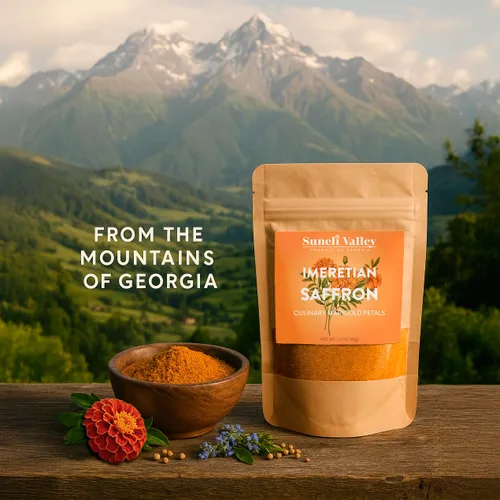 Vista 3 de Suneli Valley Azafrán Imereciano Auténtico sustituto culinario de azafrán georgiano Tagetes Patula (caléndula culinaria) Kviteli Kvavili 1.4