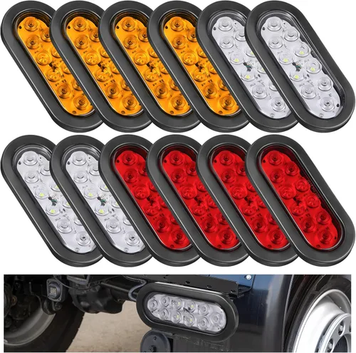 Vista 8 de Yexiya Paquete de 12 luces LED ovaladas para remolque, 10 luces LED de parada de marcha atrás, giro, luces traseras con cables y ojales, impermeable