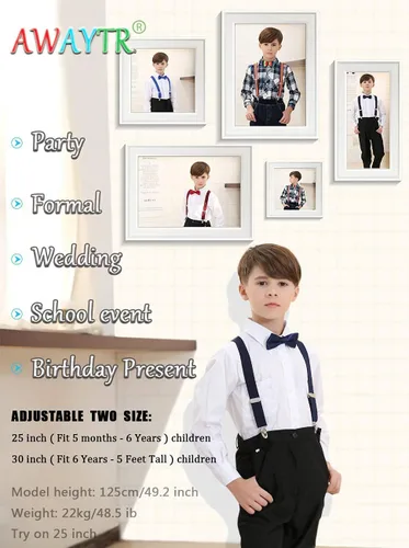 Vista 7 de AWAYTR Juego de corbatín con tirantes y tirantes ajustables para niños y niñas