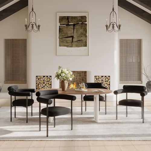 Vista 6 de STHOUYN Juego de 2 sillas de comedor modernas negras para cocina y comedor, silla de comedor Boucle con brazos, sillas de comedor de barril