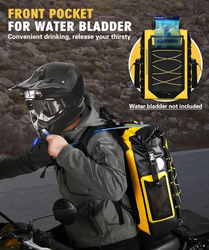 Vista 4 de NICECNC Mochila impermeable para motocicleta, 40 L, 500D PVC universal para asiento trasero de motocicleta, bolsa seca, bolsa de cola de Amarillo