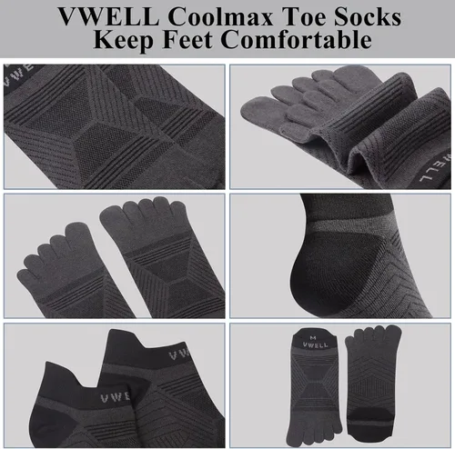 Vista 5 de VWELL Calcetines con dedos para hombremujer, calcetines COOLMAX de cinco dedos, calcetines deportivos de alto rendimiento con punta invisible