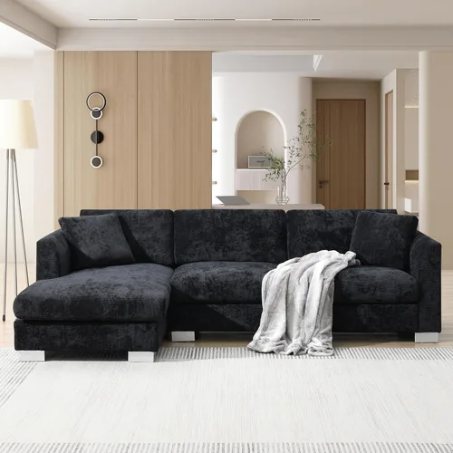 Vista 4 de Moderno sofá modular en forma de L, juego de sofá modular de nube con diván de gran tamaño, muebles de sala de estar de felpilla de 4 asientos