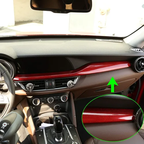 Vista 5 de 100% fibra de carbono real tablero de instrumentos decoración panel accesorios para Alfa Romeo Stelvio 2017-2020 mano izquierda Drive (rojo)