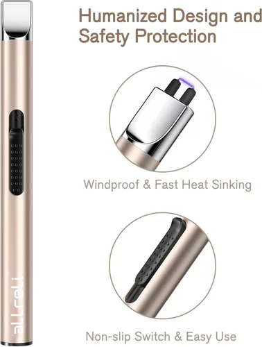 Vista 2 de Encendedor de velas eléctrico portátil sin llama recargable por USB, resistente al viento, con botón seguro para el hogar KitchenPitch Champán