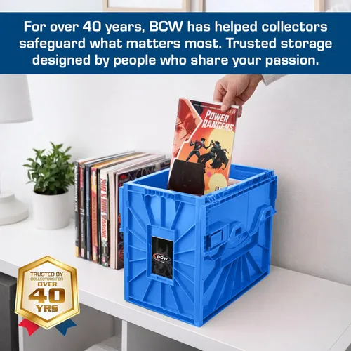 Vista 3 de BCW Contenedor corto para cómics, capacidad para 150 cómics, almacenamiento de plástico apilable, organizador sin ácidos, azul, paquete de 2