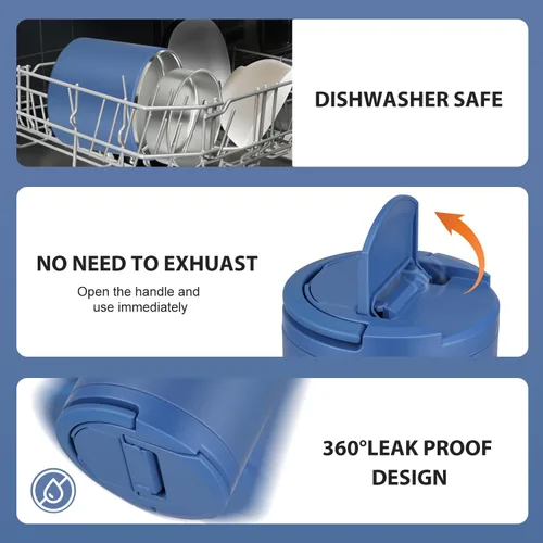 Vista 5 de Frasco de comida aislado de 40 onzas - Diga adiós a los derrames y comidas frías Tapa hermética a prueba de fugas QuickLift Thermo para comida