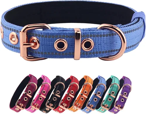 Vista 8 de Collar de Perro de Neopreno Acolchado, Collar de Nylon para Perros Pequeños a Grandes, Resistente con Hebilla de Metal, Reflectante (Pequeño, Negro)