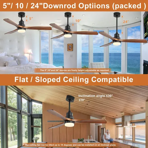 Vista 110 de Sofucor - Ventilador de techo sin luces, de 52 pulgadas, de perfil bajo, montaje empotrado, moderno, de madera, con control remoto, para interiores