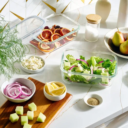 Vista 8 de Juego de 4 recipientes de almacenamiento de alimentos de vidrio grandes de 8 tazas / 64 onzas con tapas, recipiente hermético para preparación